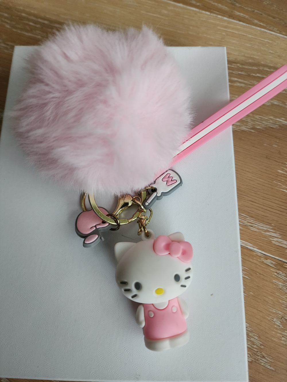 Pink Kitty Pom-Pom Keychain/bag Charm with Wristlet